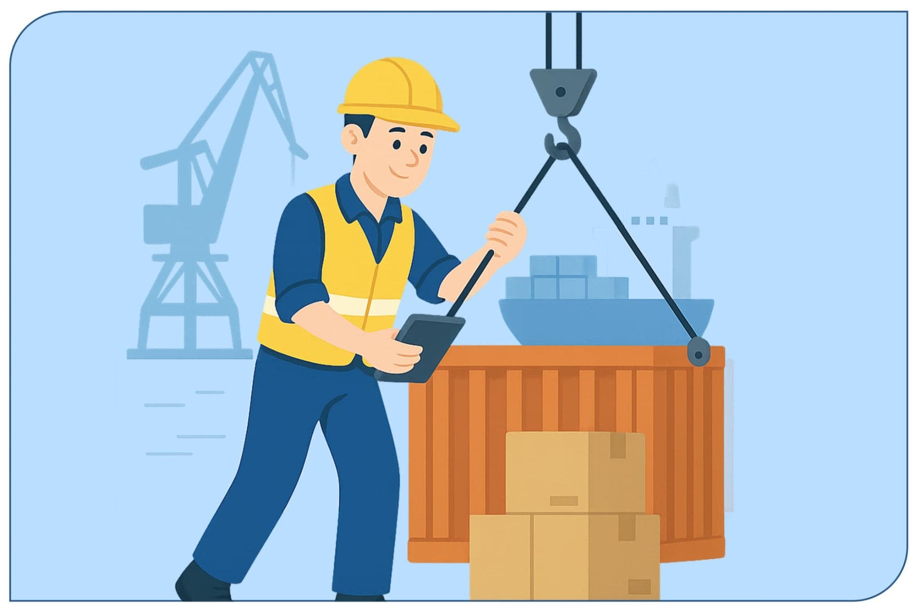 Illustratie van medeweker havenoperaties
